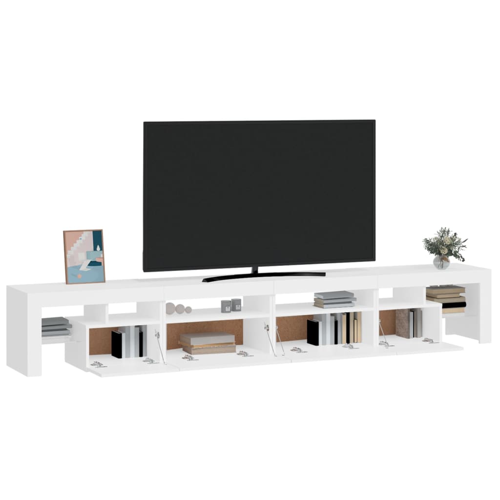vidaXL Comodă TV cu lumini LED, alb, 260x36,5x40cm vidaXL Comodă TV cu lumini LED, alb, 260x36,5x40cm