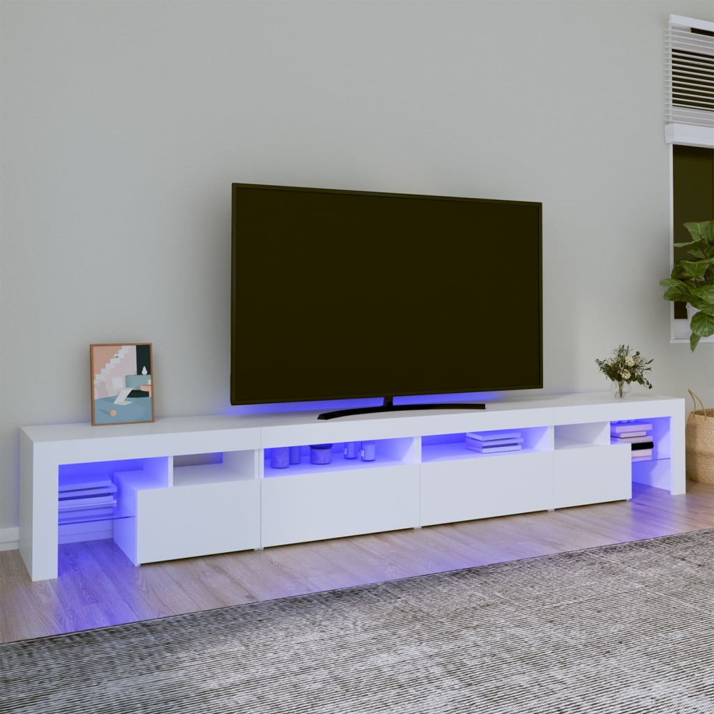 vidaXL Comodă TV cu lumini LED, alb, 260x36,5x40cm vidaXL Comodă TV cu lumini LED, alb, 260x36,5x40cm