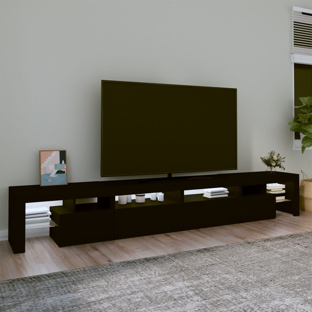vidaXL Comodă TV cu lumini LED, negru, 260x36,5x40cm