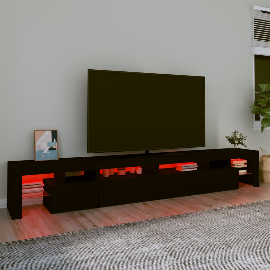 vidaXL Comodă TV cu lumini LED, negru, 260x36,5x40cm