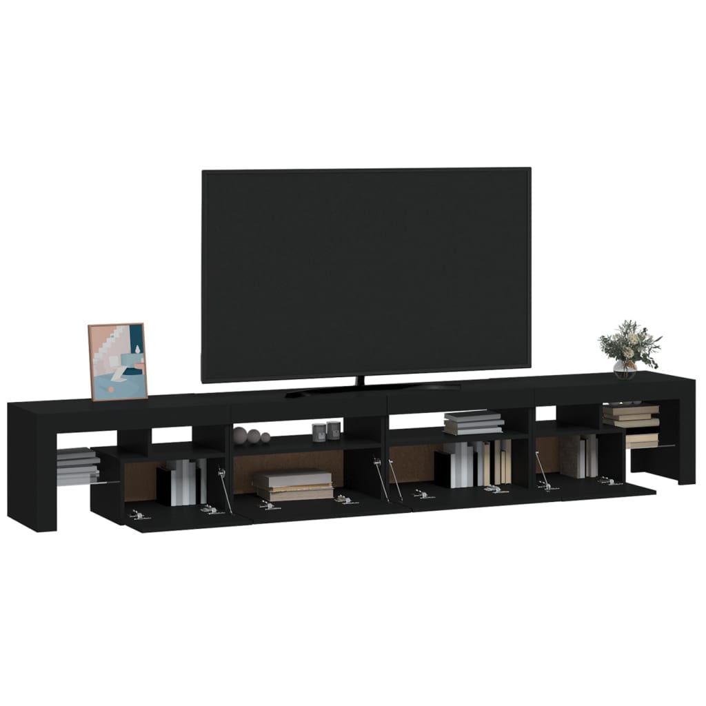 vidaXL Comodă TV cu lumini LED, negru, 260x36,5x40cm