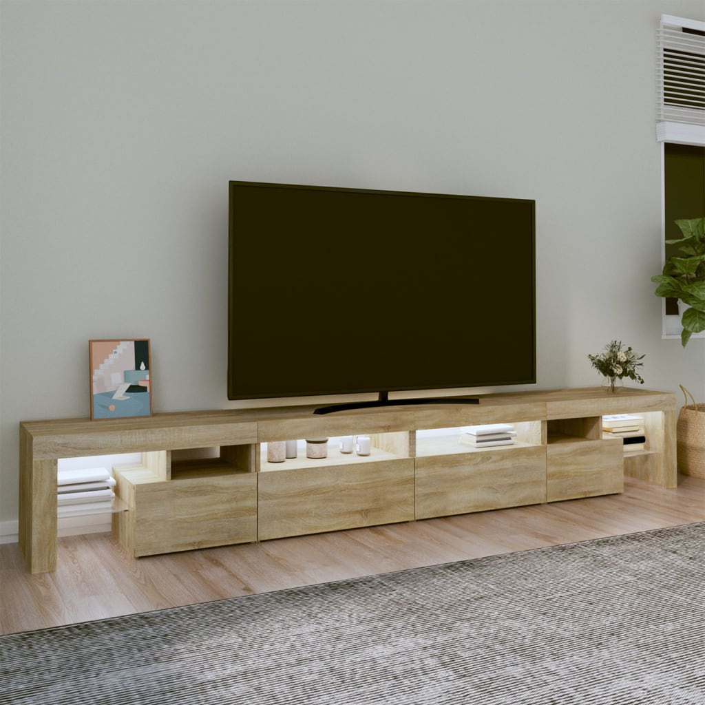 vidaXL Comodă TV cu lumini LED, stejar sonoma,260x36,5x40cm
