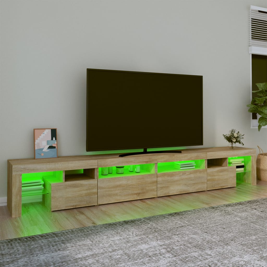 vidaXL Comodă TV cu lumini LED, stejar sonoma,260x36,5x40cm
