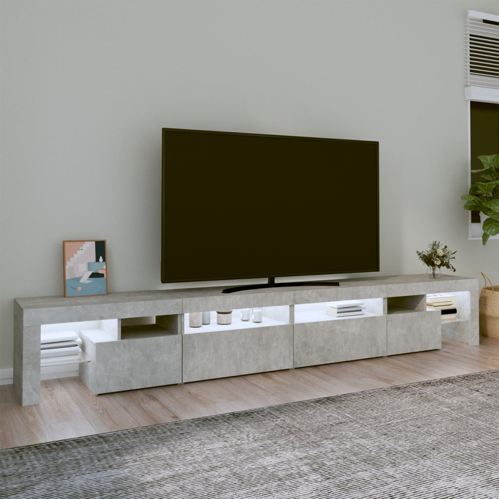 vidaXL Comodă TV cu lumini LED, gri beton, 260x36,5x40cm vidaXL Comodă TV cu lumini LED, gri beton, 260x36,5x40cm
