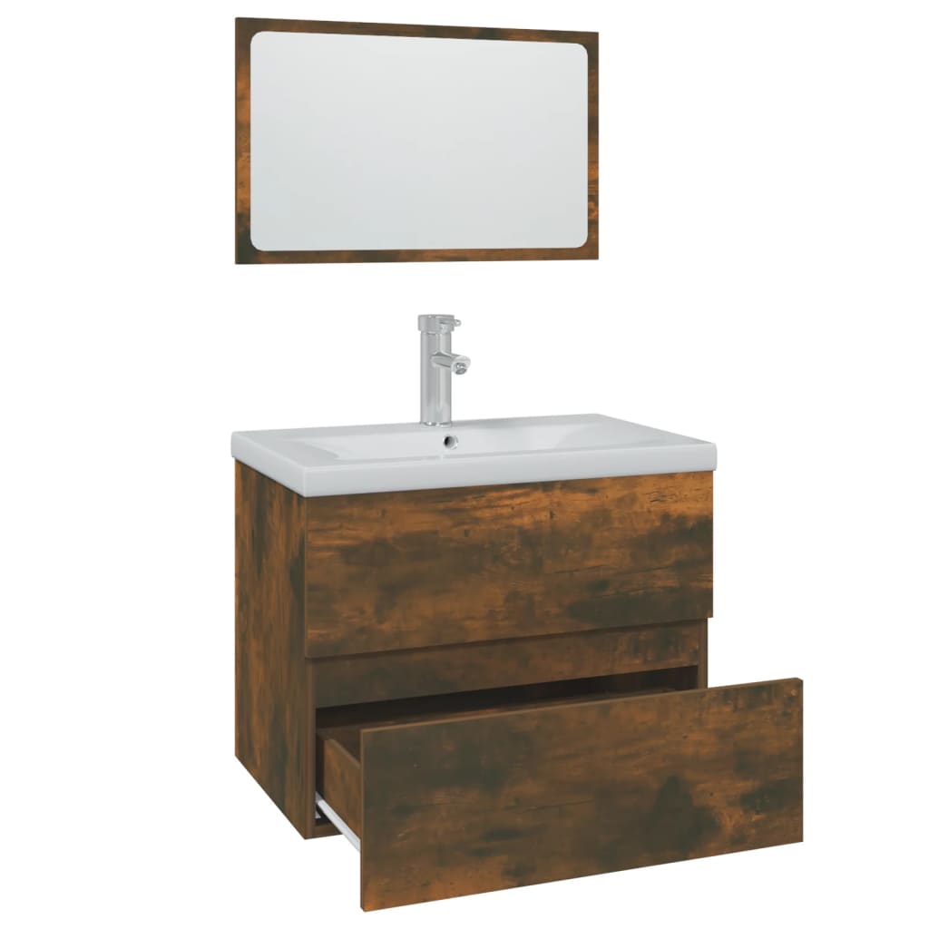 vidaXL Set de mobilier de baie, stejar fumuriu, lemn prelucrat