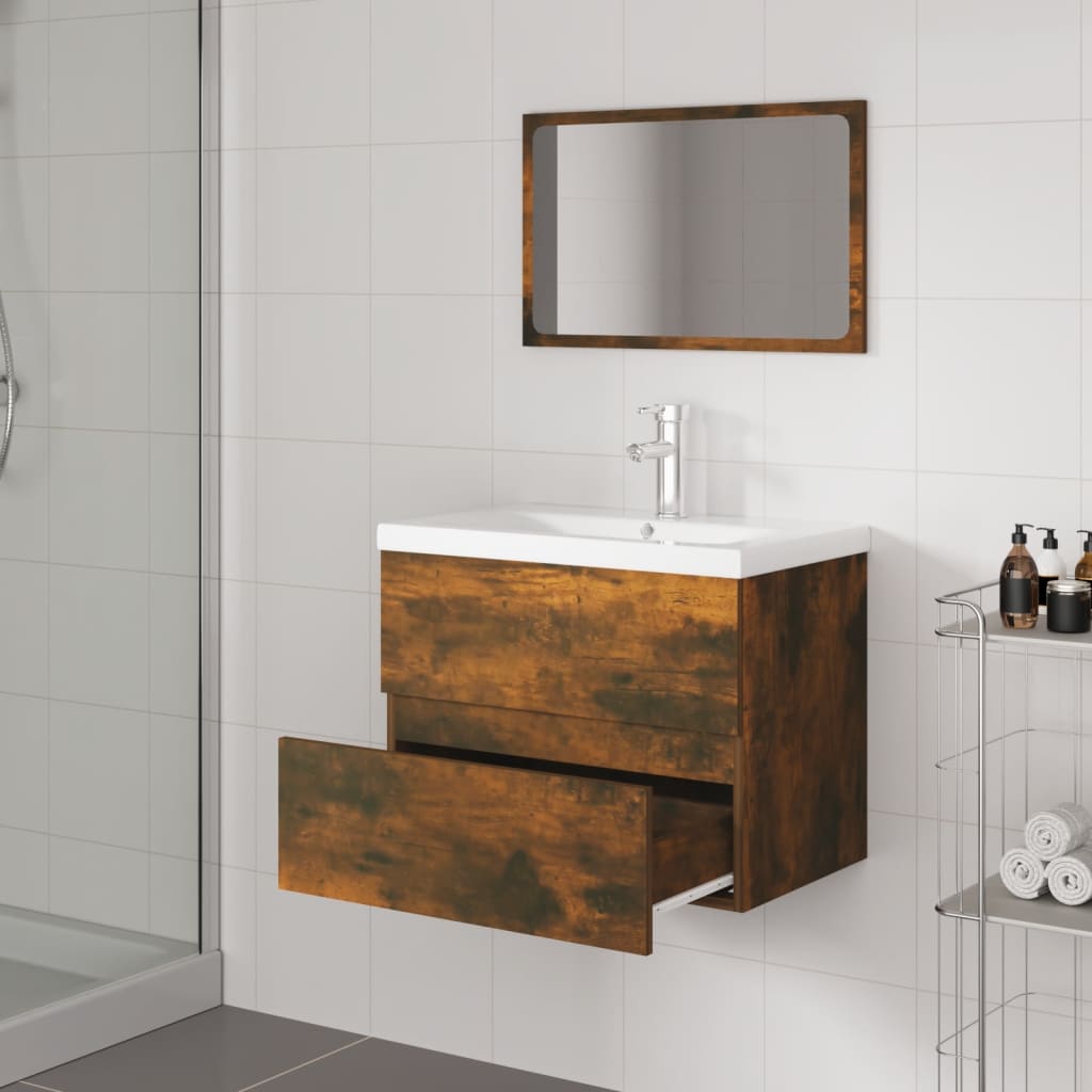vidaXL Set de mobilier de baie, stejar fumuriu, lemn prelucrat