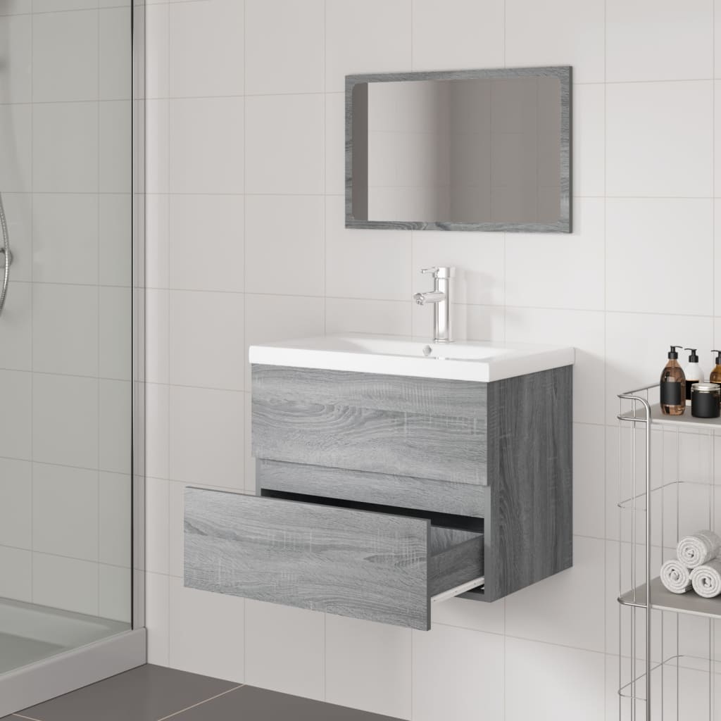 vidaXL Set de mobilier de baie, gri sonoma, lemn prelucrat vidaXL Set de mobilier de baie, gri sonoma, lemn prelucrat