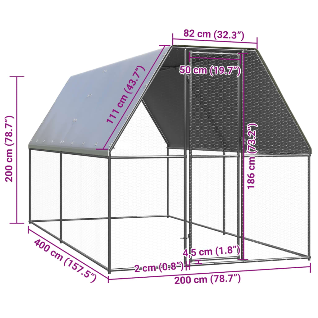 vidaXL Coteț de păsări pentru exterior, 2x4x2 m, oțel galvanizat vidaXL Coteț de păsări pentru exterior, 2x4x2 m, oțel galvanizat
