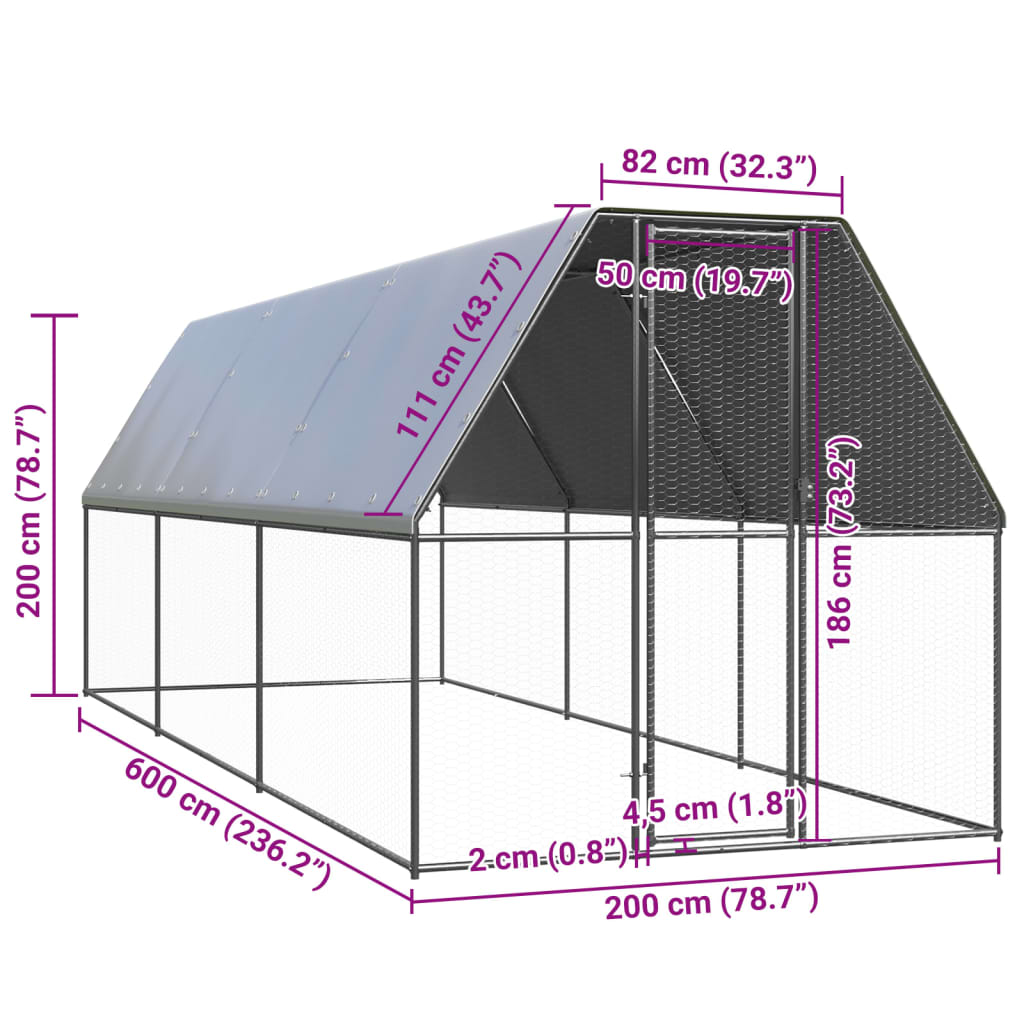 vidaXL Coteț de păsări pentru exterior, 2x6x2 m, oțel galvanizat vidaXL Coteț de păsări pentru exterior, 2x6x2 m, oțel galvanizat