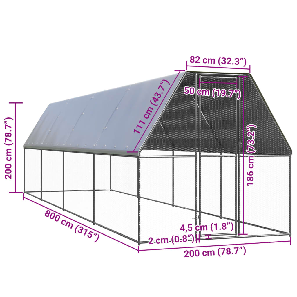 vidaXL Coteț de păsări pentru exterior, 2x8x2 m, oțel galvanizat vidaXL Coteț de păsări pentru exterior, 2x8x2 m, oțel galvanizat