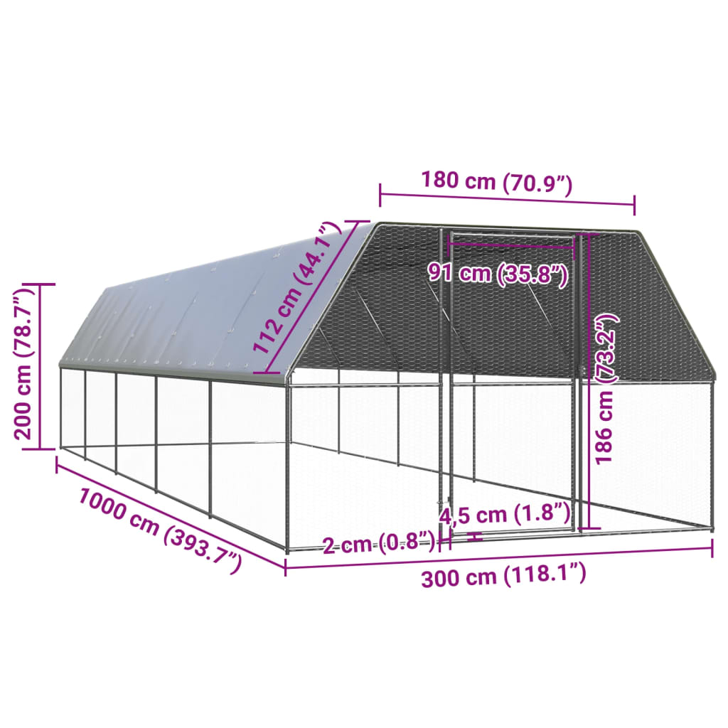 vidaXL Coteț de păsări pentru exterior, 3x10x2 m, oțel galvanizat vidaXL Coteț de păsări pentru exterior, 3x10x2 m, oțel galvanizat