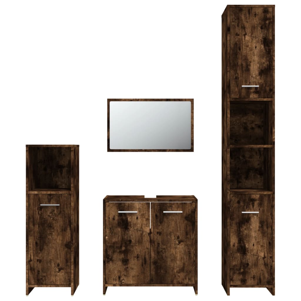 vidaXL Set mobilier de baie, 4 piese, stejar fumuriu, lemn prelucrat