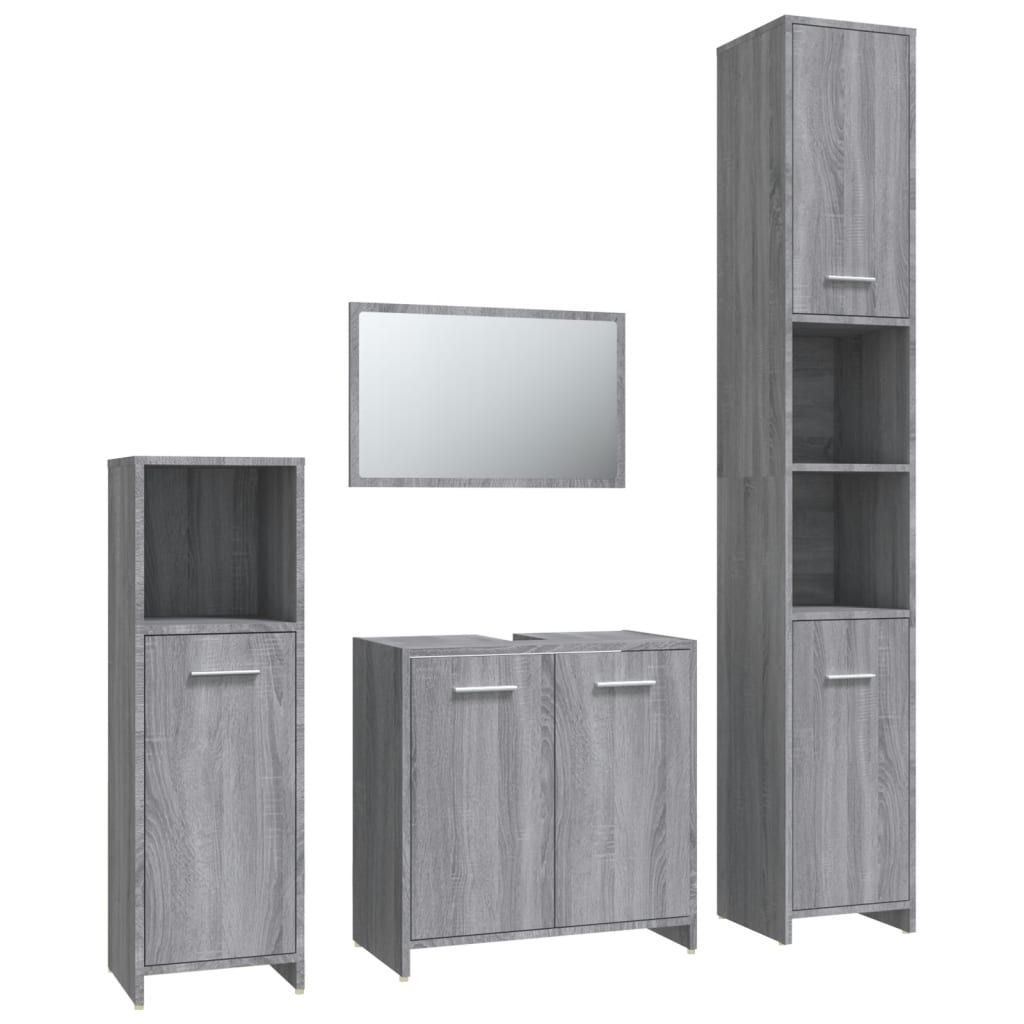 vidaXL Set mobilier de baie, 4 piese, gri sonoma, lemn prelucrat