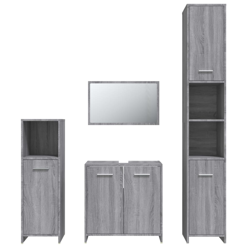 vidaXL Set mobilier de baie, 4 piese, gri sonoma, lemn prelucrat