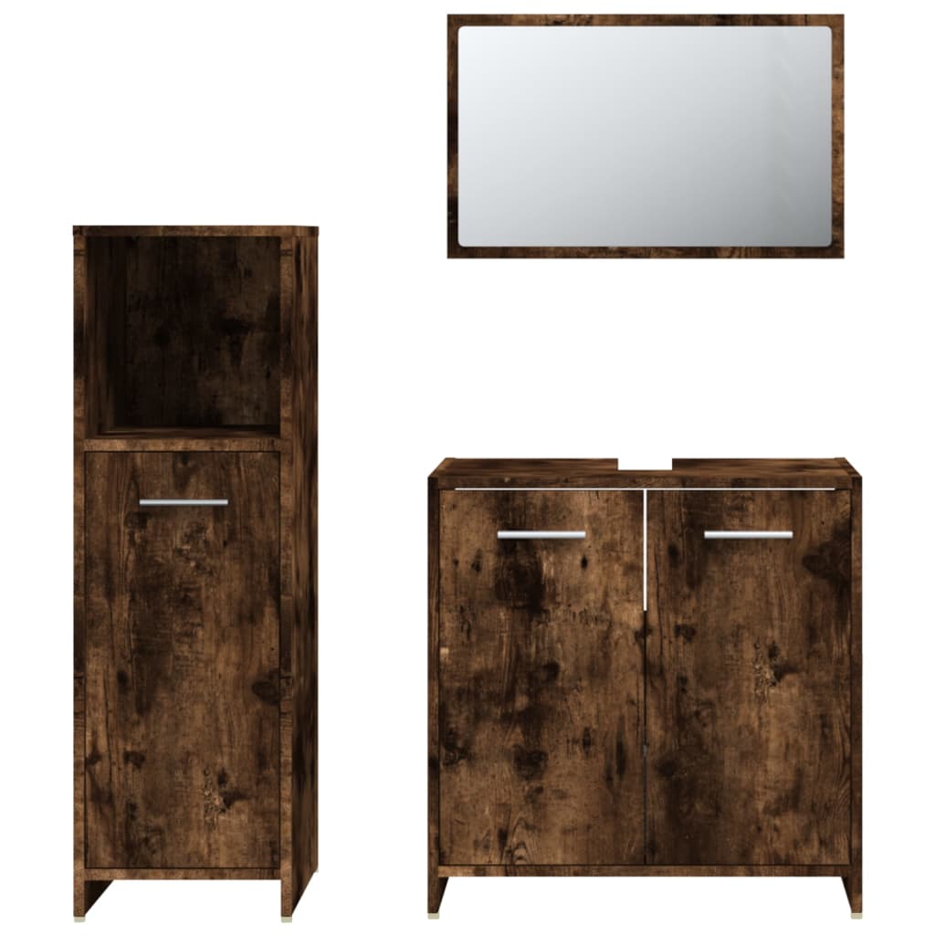 vidaXL Set mobilier de baie, 3 piese, stejar fumuriu, lemn prelucrat vidaXL Set mobilier de baie, 3 piese, stejar fumuriu, lemn prelucrat