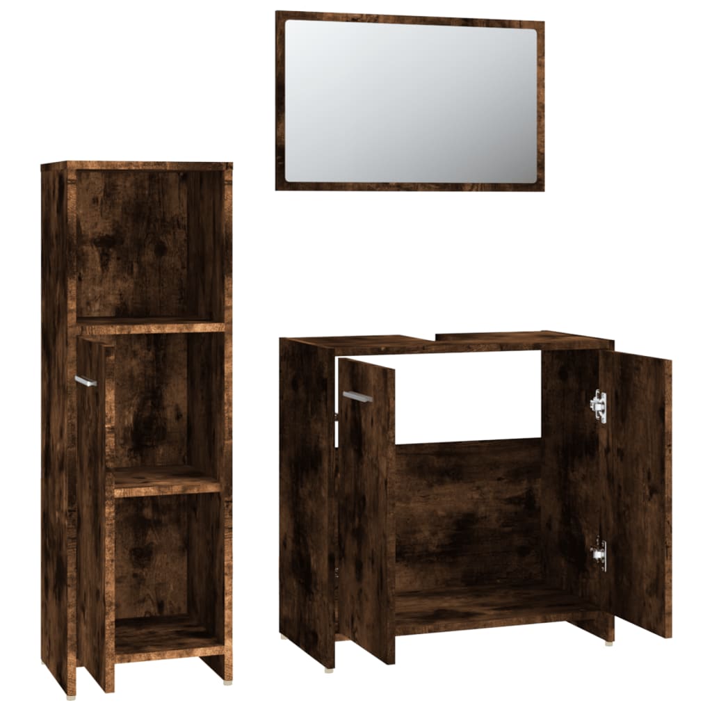 vidaXL Set mobilier de baie, 3 piese, stejar fumuriu, lemn prelucrat vidaXL Set mobilier de baie, 3 piese, stejar fumuriu, lemn prelucrat