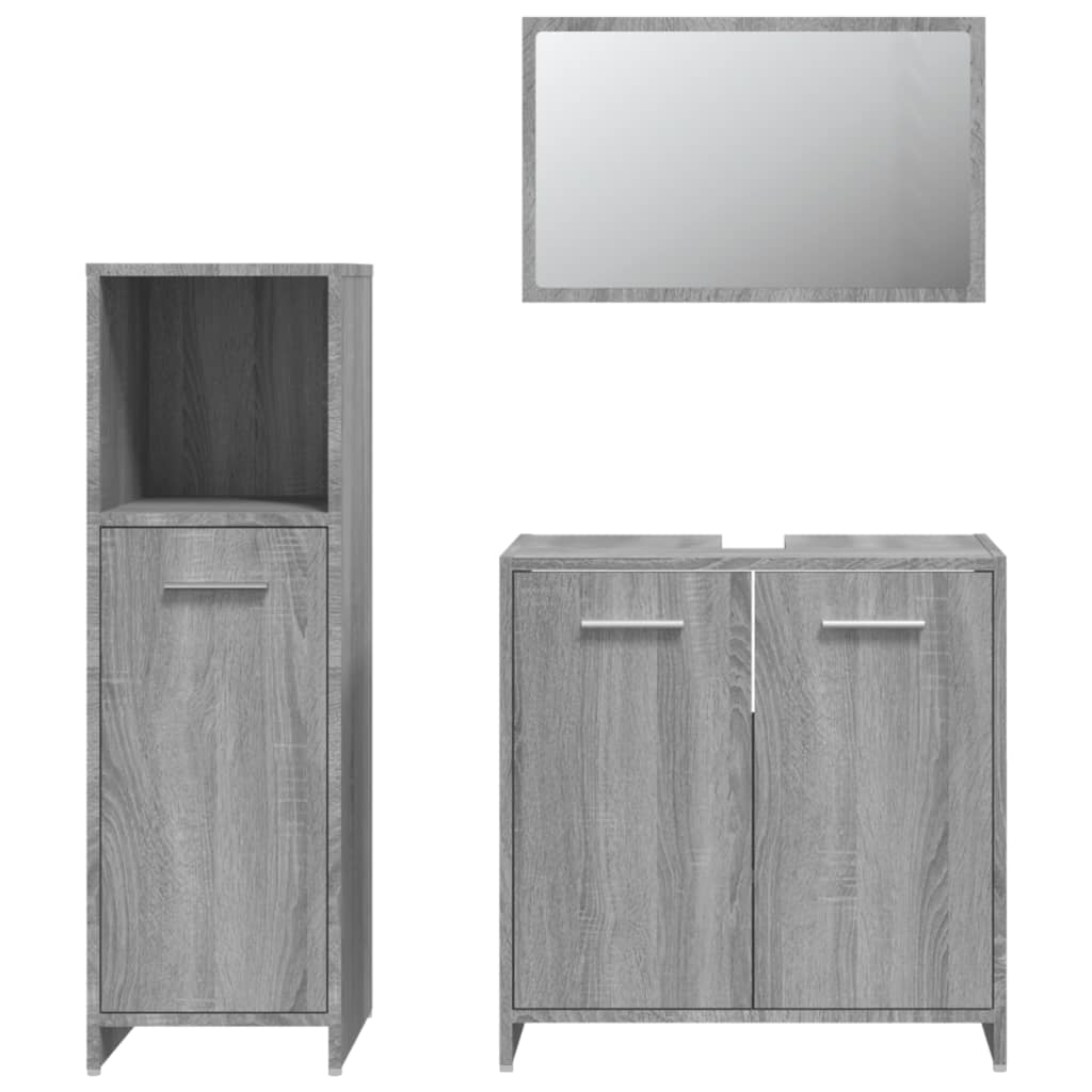 vidaXL Set mobilier de baie, 3 piese, gri sonoma, lemn prelucrat vidaXL Set mobilier de baie, 3 piese, gri sonoma, lemn prelucrat