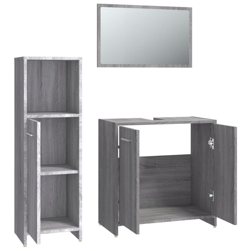 vidaXL Set mobilier de baie, 3 piese, gri sonoma, lemn prelucrat vidaXL Set mobilier de baie, 3 piese, gri sonoma, lemn prelucrat