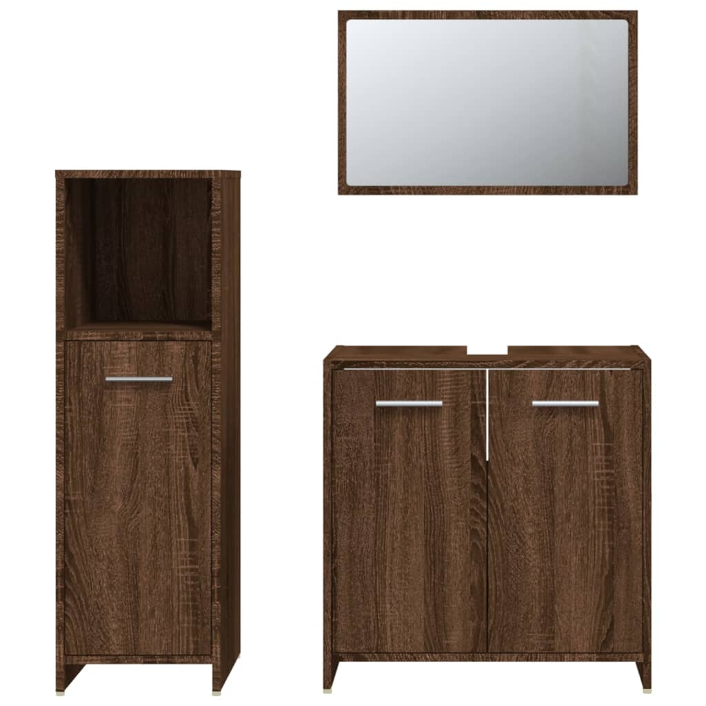 vidaXL Set mobilier de baie, 3 piese, stejar maro, lemn prelucrat