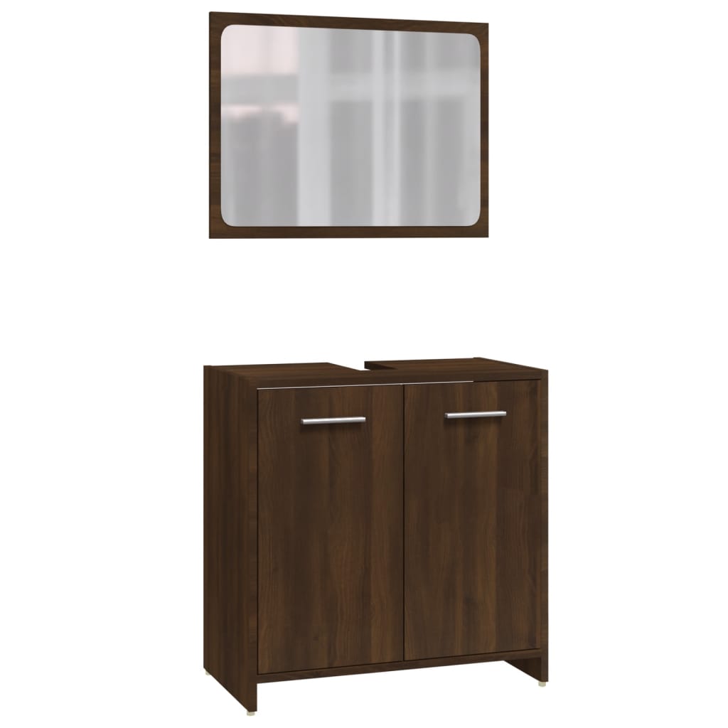 vidaXL Set mobilier de baie, 3 piese, stejar maro, lemn prelucrat