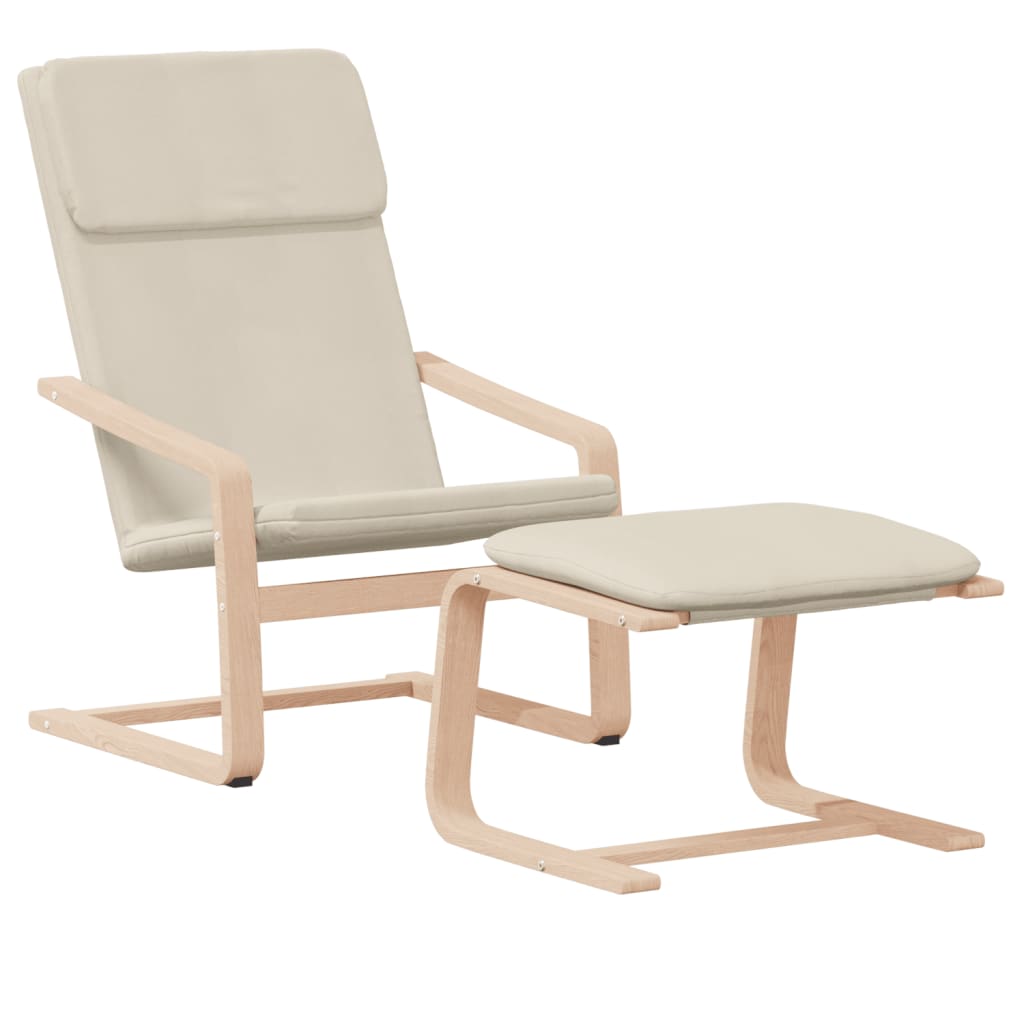 vidaXL Scaun de relaxare cu taburet, crem, textil vidaXL Scaun de relaxare cu taburet, crem, textil