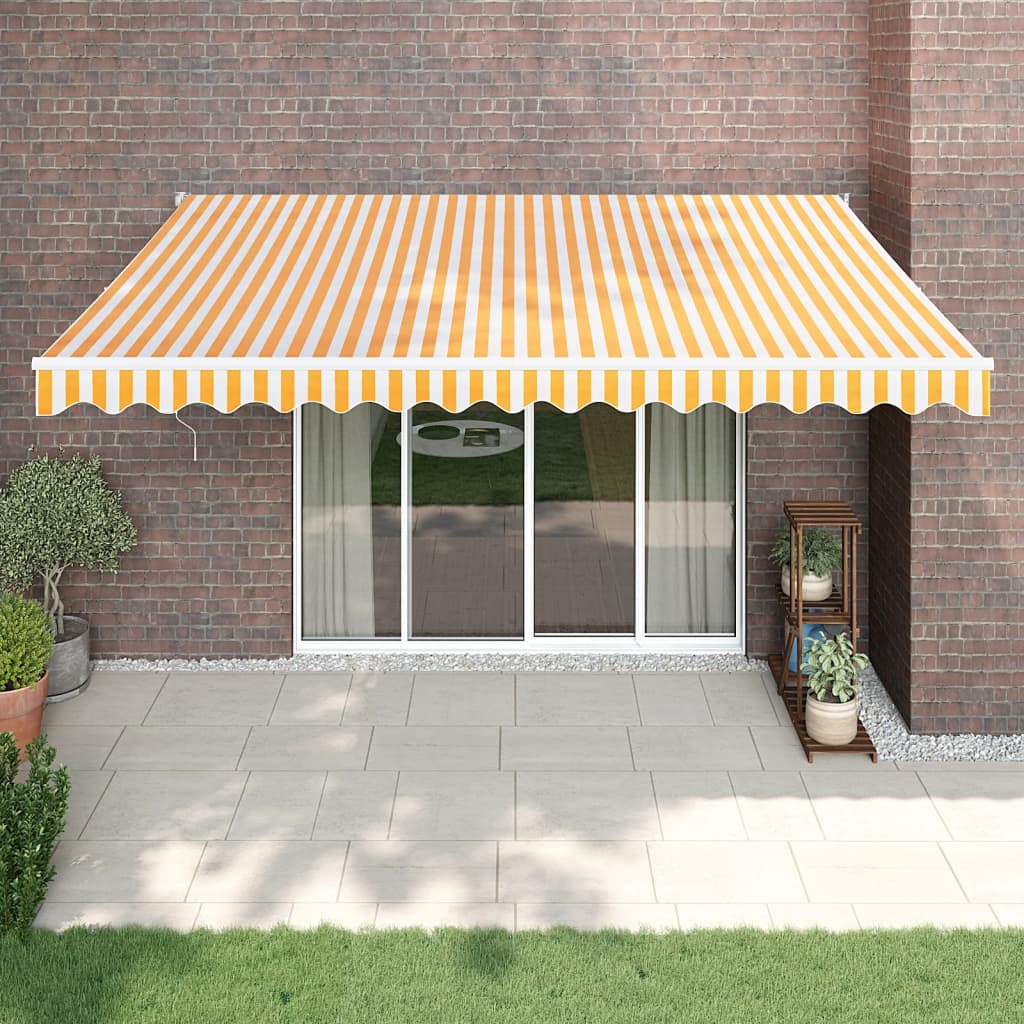 vidaXL Copertină retractabilă galben și alb, 4x3 m, textil și aluminiu vidaXL Copertină retractabilă galben și alb, 4x3 m, textil și aluminiu