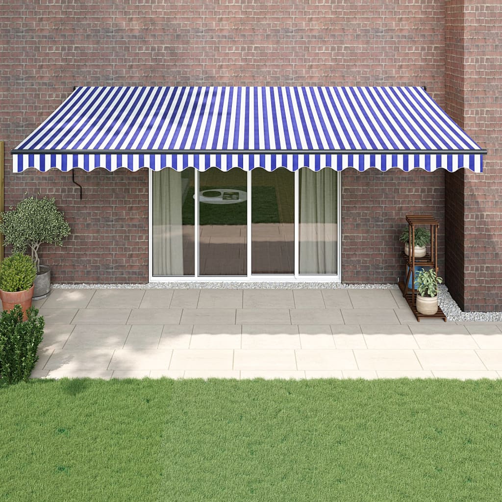 vidaXL Copertină retractabilă albastru/alb, 5x3 m, textil/aluminiu vidaXL Copertină retractabilă albastru/alb, 5x3 m, textil/aluminiu