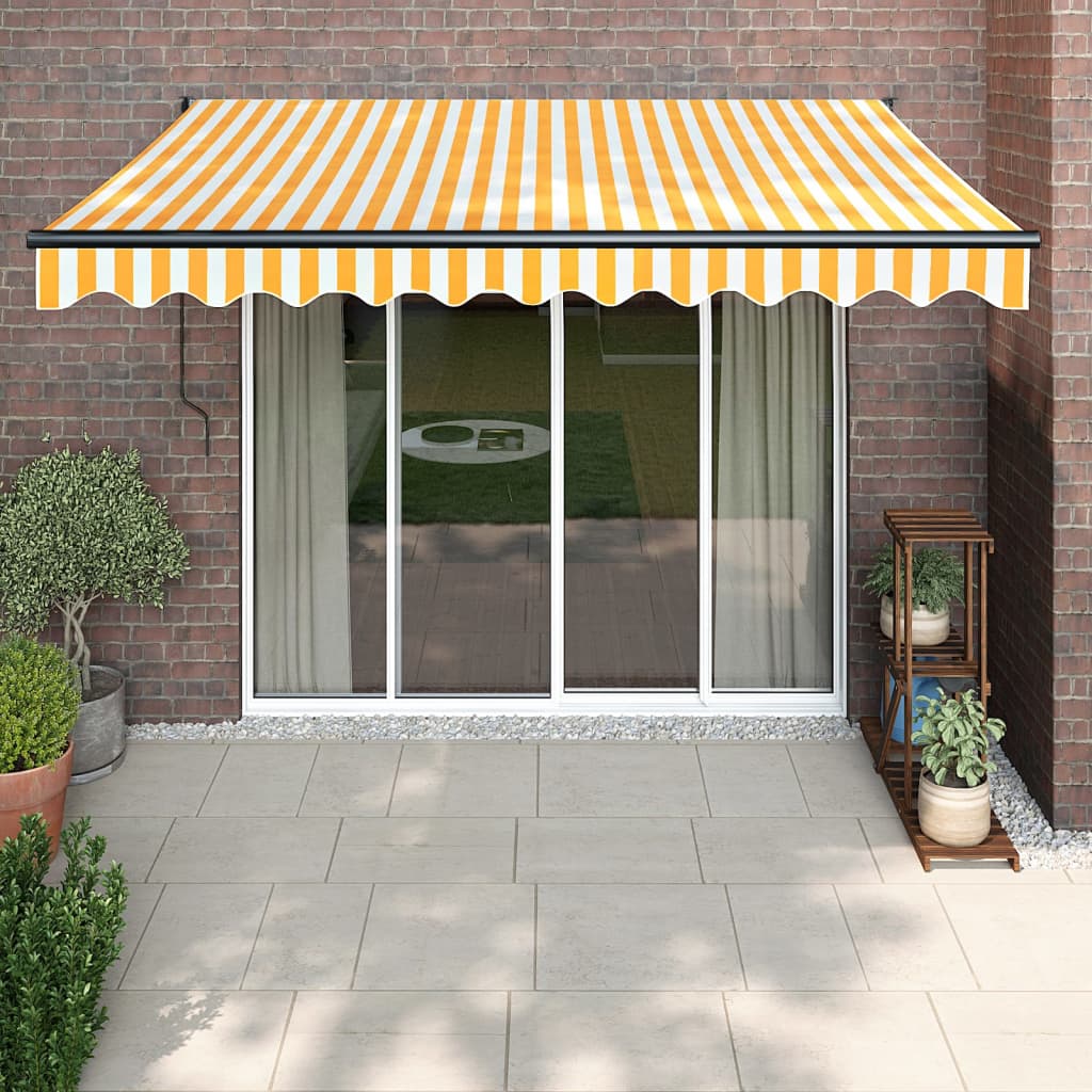 vidaXL Copertină retractabilă, galben/alb, 3x2,5 m, textil/aluminiu vidaXL Copertină retractabilă, galben/alb, 3x2,5 m, textil/aluminiu