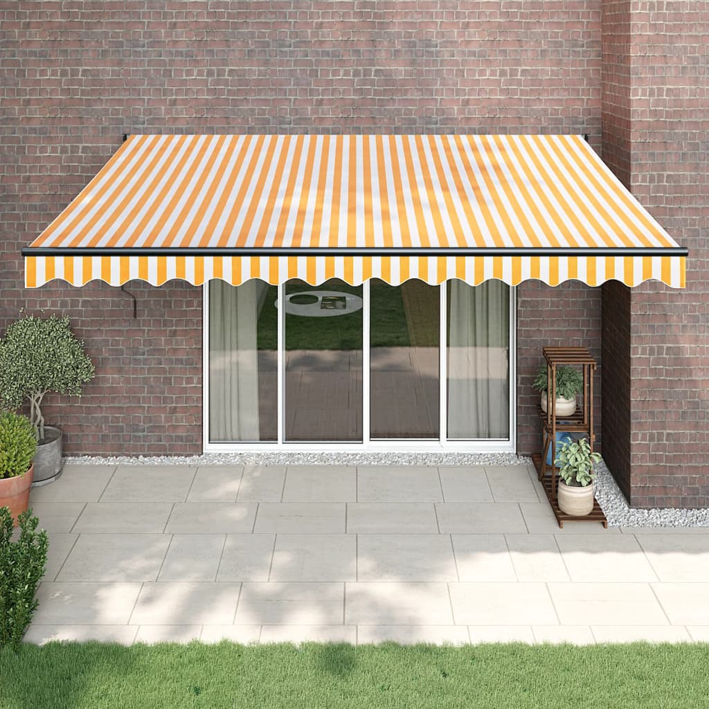 vidaXL Copertină retractabilă galben și alb, 4x3 m, textil și aluminiu vidaXL Copertină retractabilă galben și alb, 4x3 m, textil și aluminiu