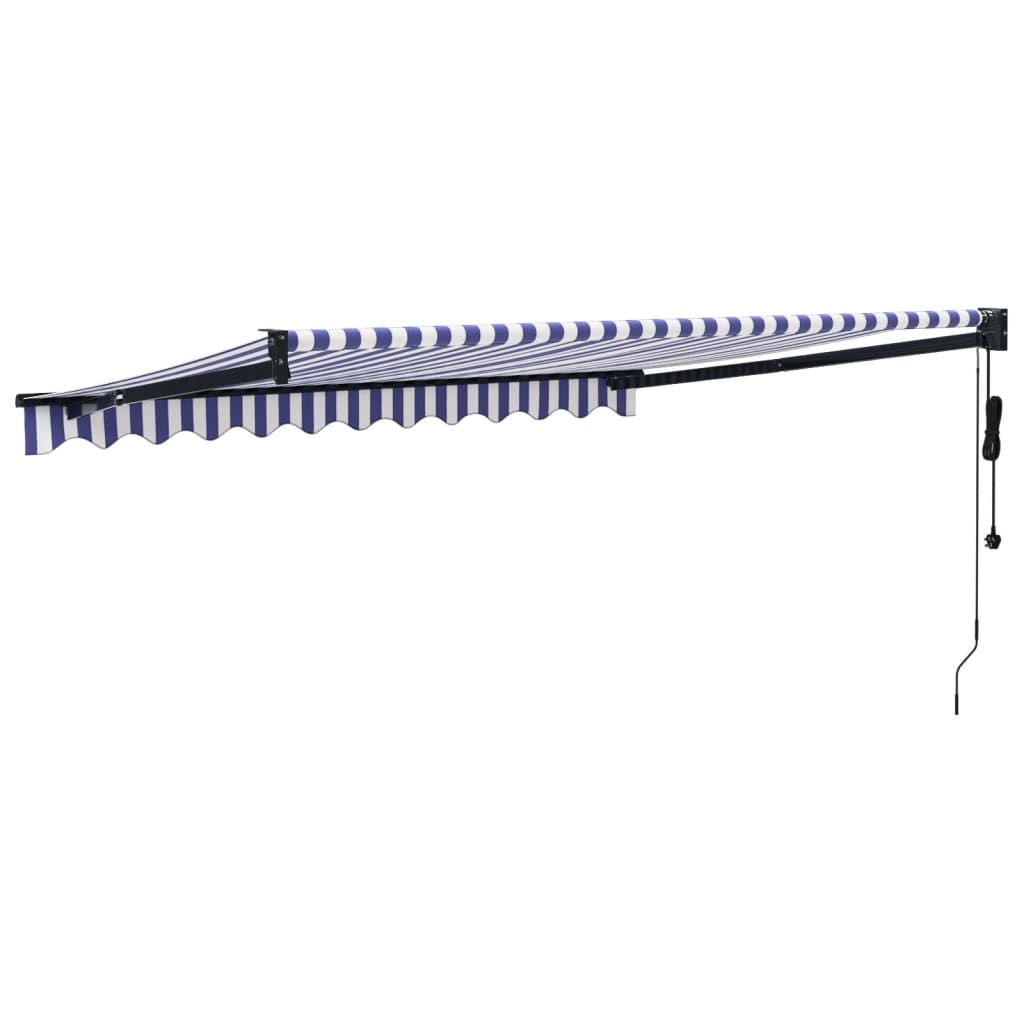 vidaXL Copertină retractabilă automată, albastru și alb, 3x2,5 m