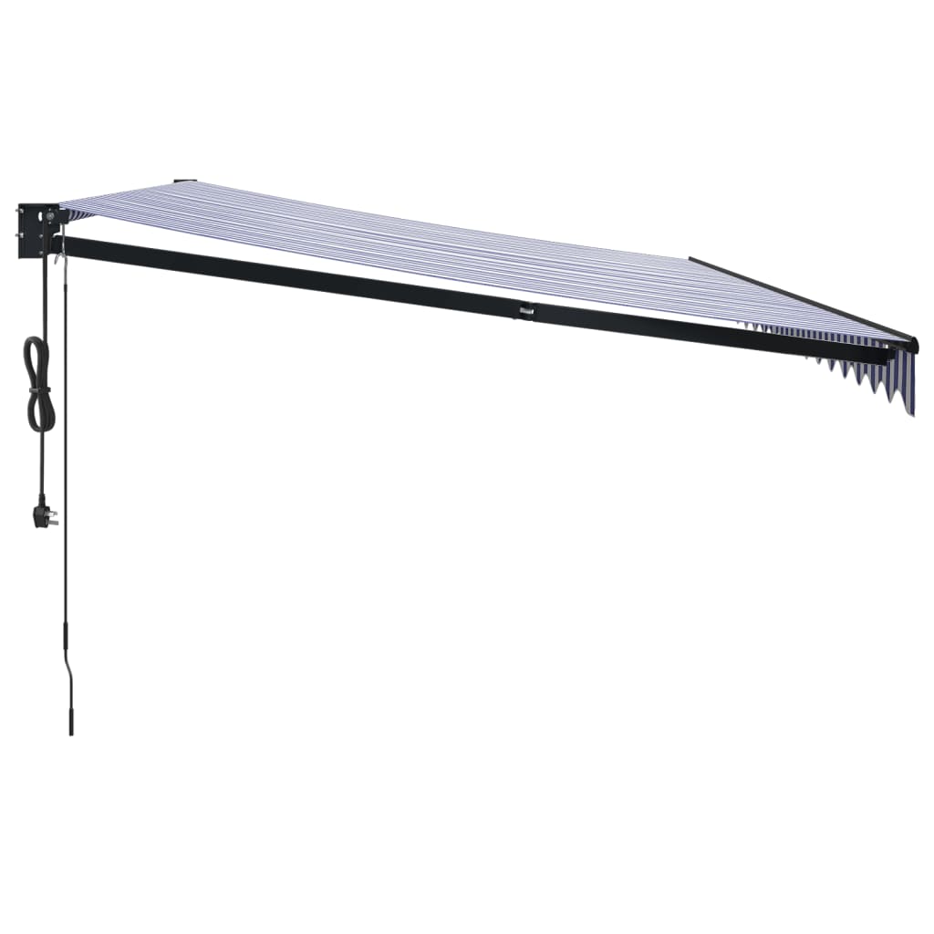 vidaXL Copertină retractabilă automată, albastru și alb, 5x3 m