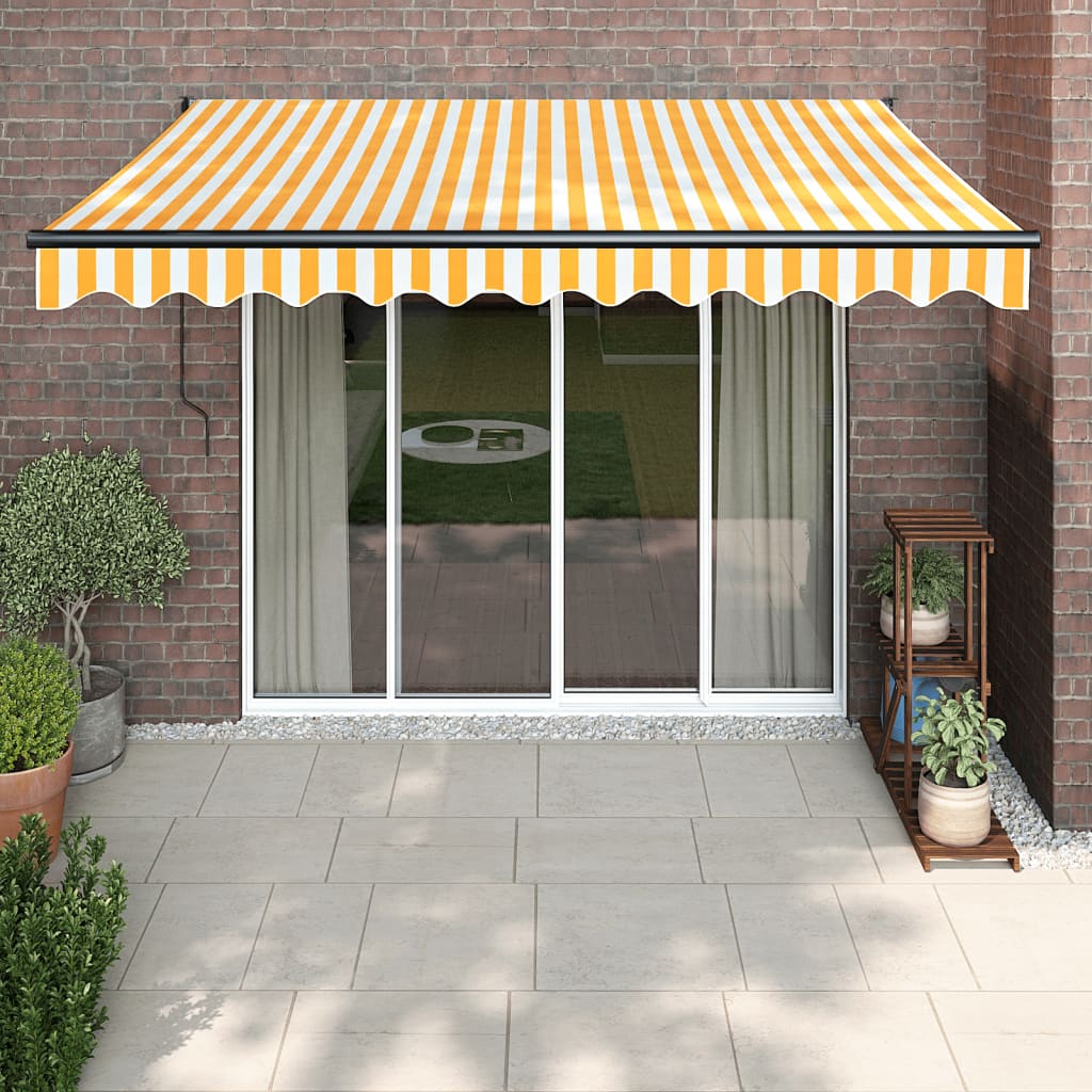 vidaXL Copertină retractabilă automată, galben și alb, 3x2,5 m vidaXL Copertină retractabilă automată, galben și alb, 3x2,5 m