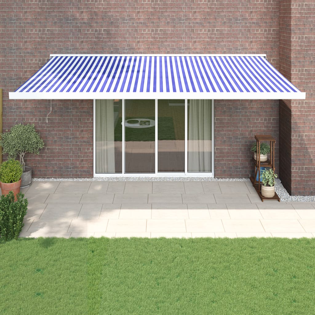 vidaXL Copertină retractabilă albastru/alb, 5x3 m, textil/aluminiu vidaXL Copertină retractabilă albastru/alb, 5x3 m, textil/aluminiu