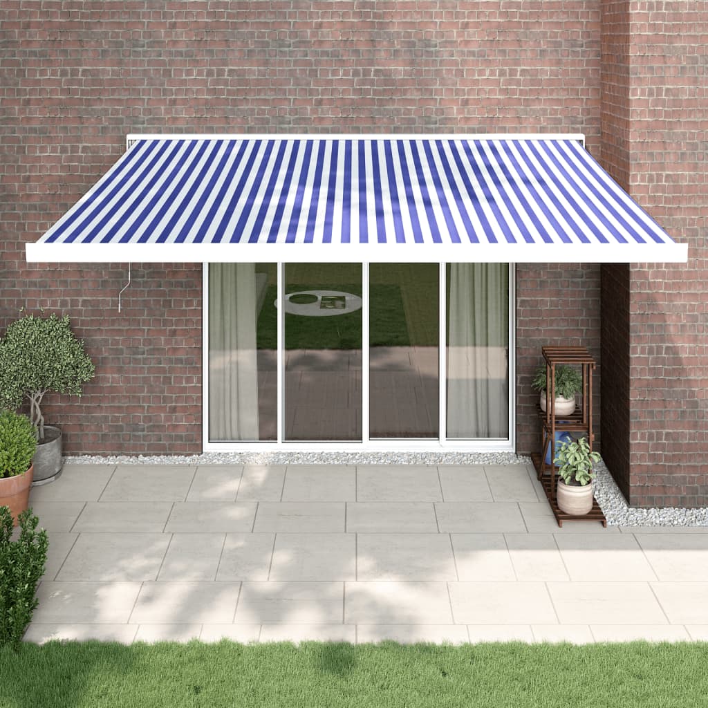 vidaXL Copertină retractabilă albastru/alb, 4x3 m, textil/aluminiu