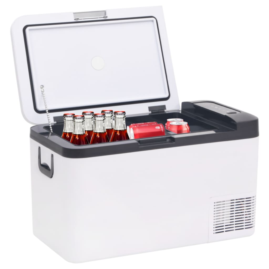 vidaXL Ladă frigorifică cu mâner și adaptor, alb-negru, 18 L, PP și PE vidaXL Ladă frigorifică cu mâner și adaptor, alb-negru, 18 L, PP și PE