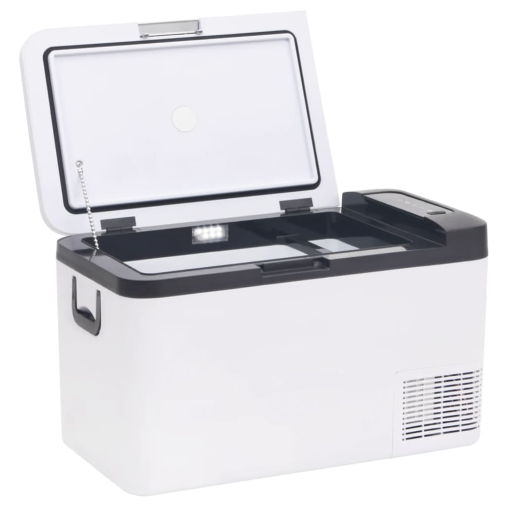 vidaXL Cutie frigorifică cu mâner și adaptor negru&alb 25 L PP și PE vidaXL Cutie frigorifică cu mâner și adaptor negru&alb 25 L PP și PE