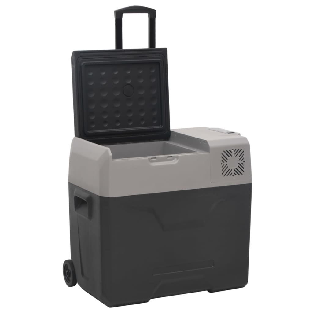 vidaXL Ladă frigorifică cu roată&adaptor 50 L negru/gri polipropilenă vidaXL Ladă frigorifică cu roată&adaptor 50 L negru/gri polipropilenă
