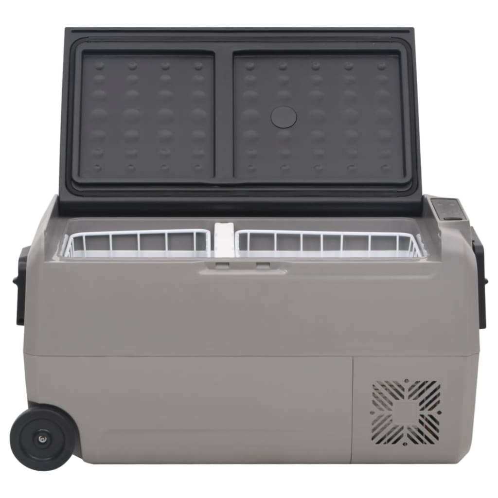 vidaXL Ladă frigorifică cu roată și adaptor, 50 L, negru&gri, PP & PE vidaXL Ladă frigorifică cu roată și adaptor, 50 L, negru&gri, PP & PE