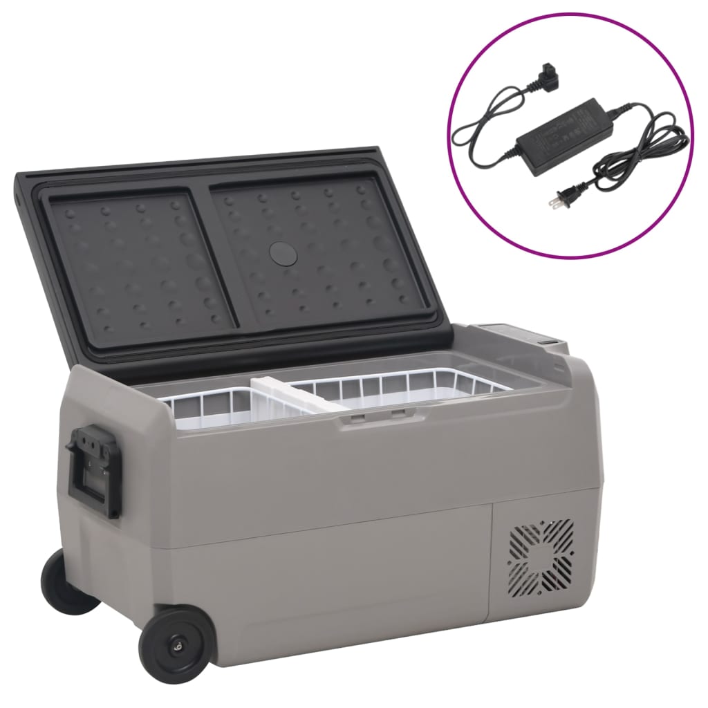 vidaXL Ladă frigorifică cu roată și adaptor, negru&gri, 60 L, PP & PE vidaXL Ladă frigorifică cu roată și adaptor, negru&gri, 60 L, PP & PE