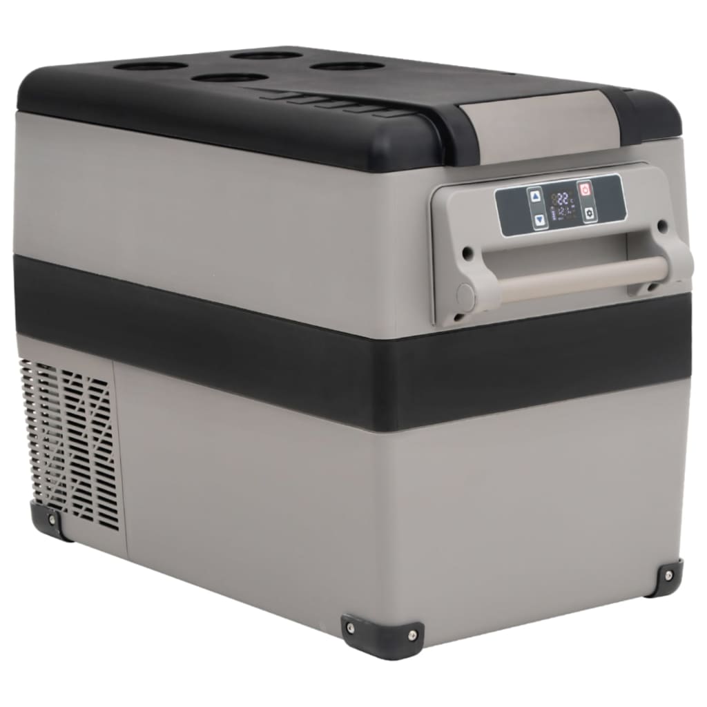 vidaXL Cutie frigorifică cu mâner și adaptor negru&gri 55 L PP și PE vidaXL Cutie frigorifică cu mâner și adaptor negru&gri 55 L PP și PE