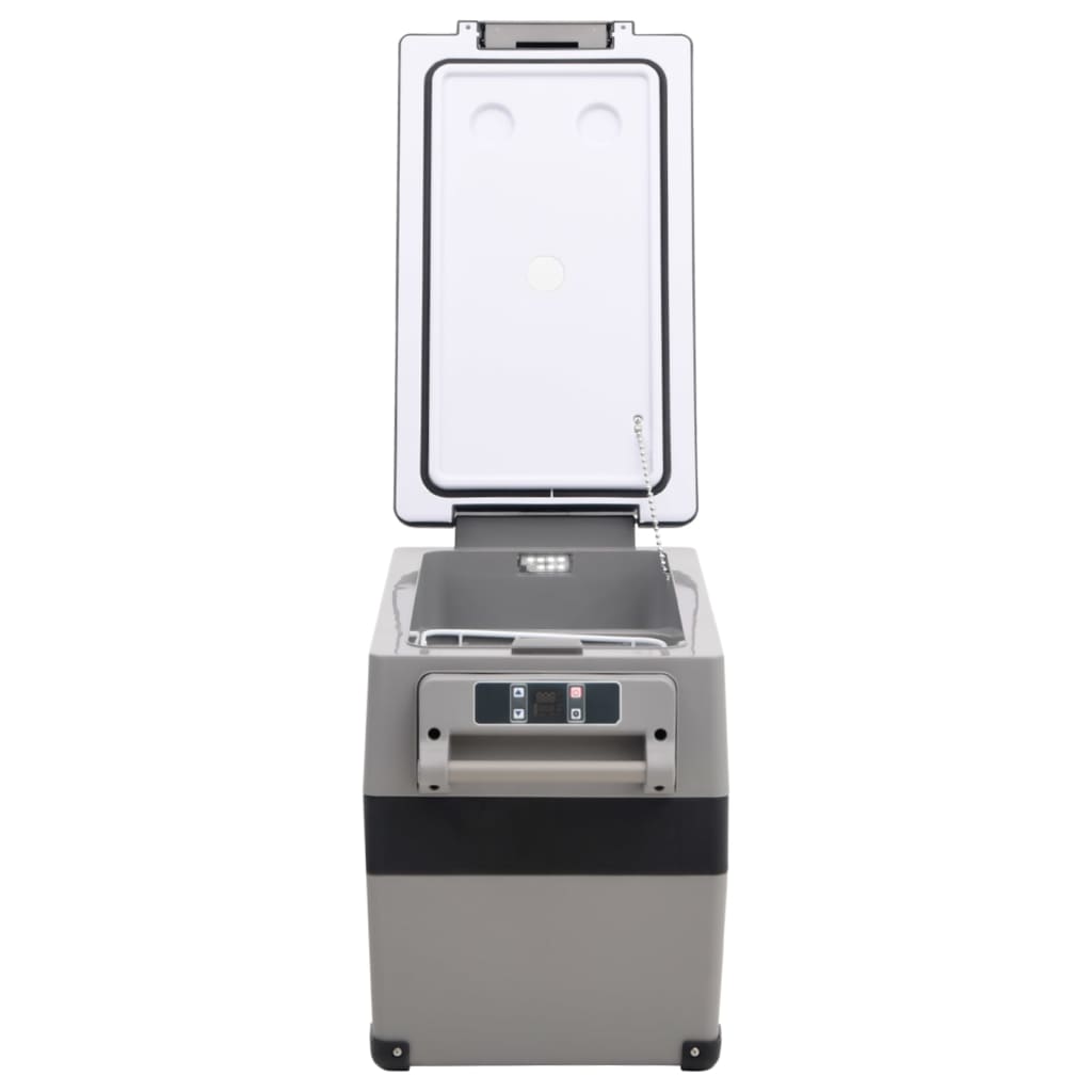 vidaXL Cutie frigorifică cu mâner și adaptor negru&gri 55 L PP și PE vidaXL Cutie frigorifică cu mâner și adaptor negru&gri 55 L PP și PE