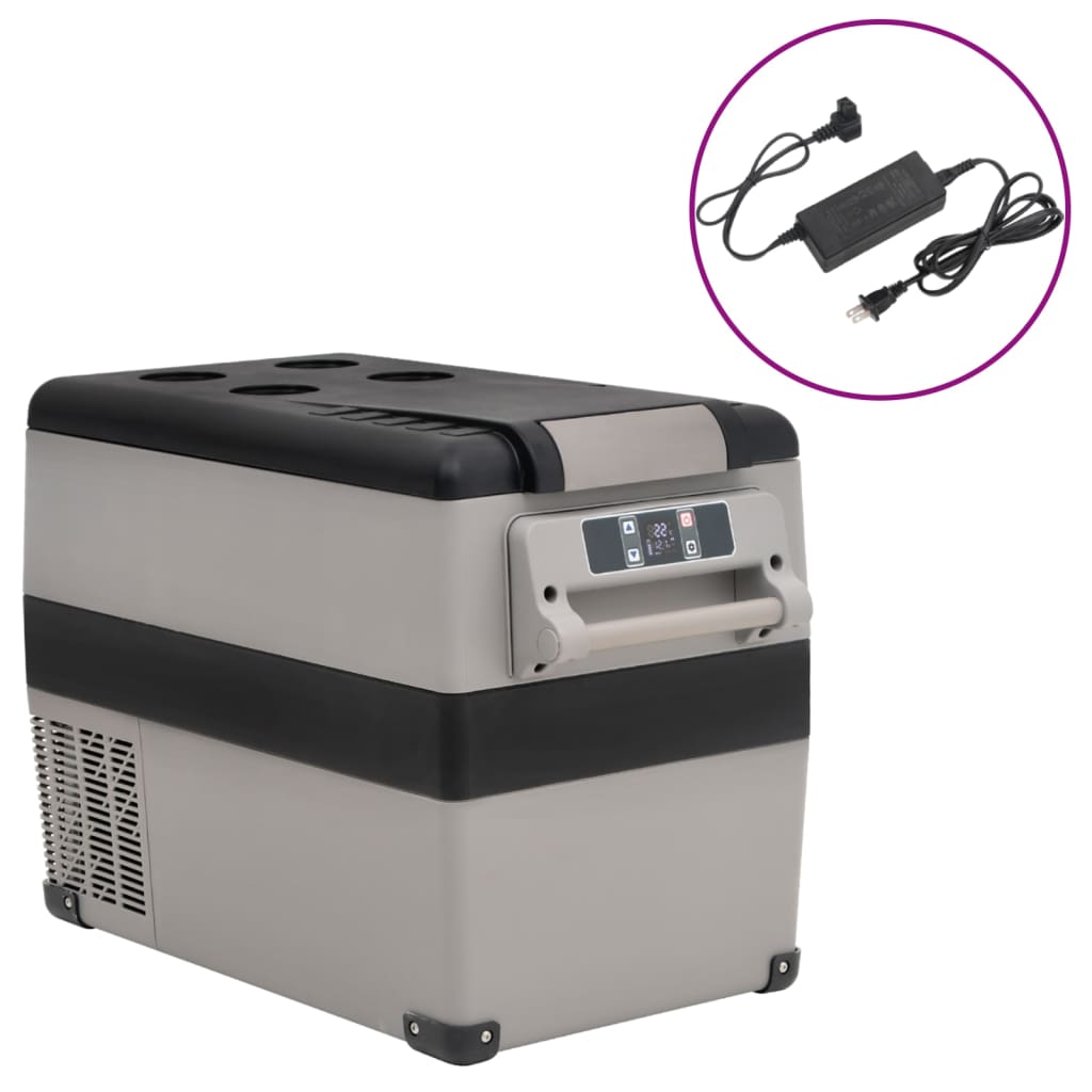 vidaXL Cutie frigorifică cu mâner și adaptor negru&gri 55 L PP și PE vidaXL Cutie frigorifică cu mâner și adaptor negru&gri 55 L PP și PE