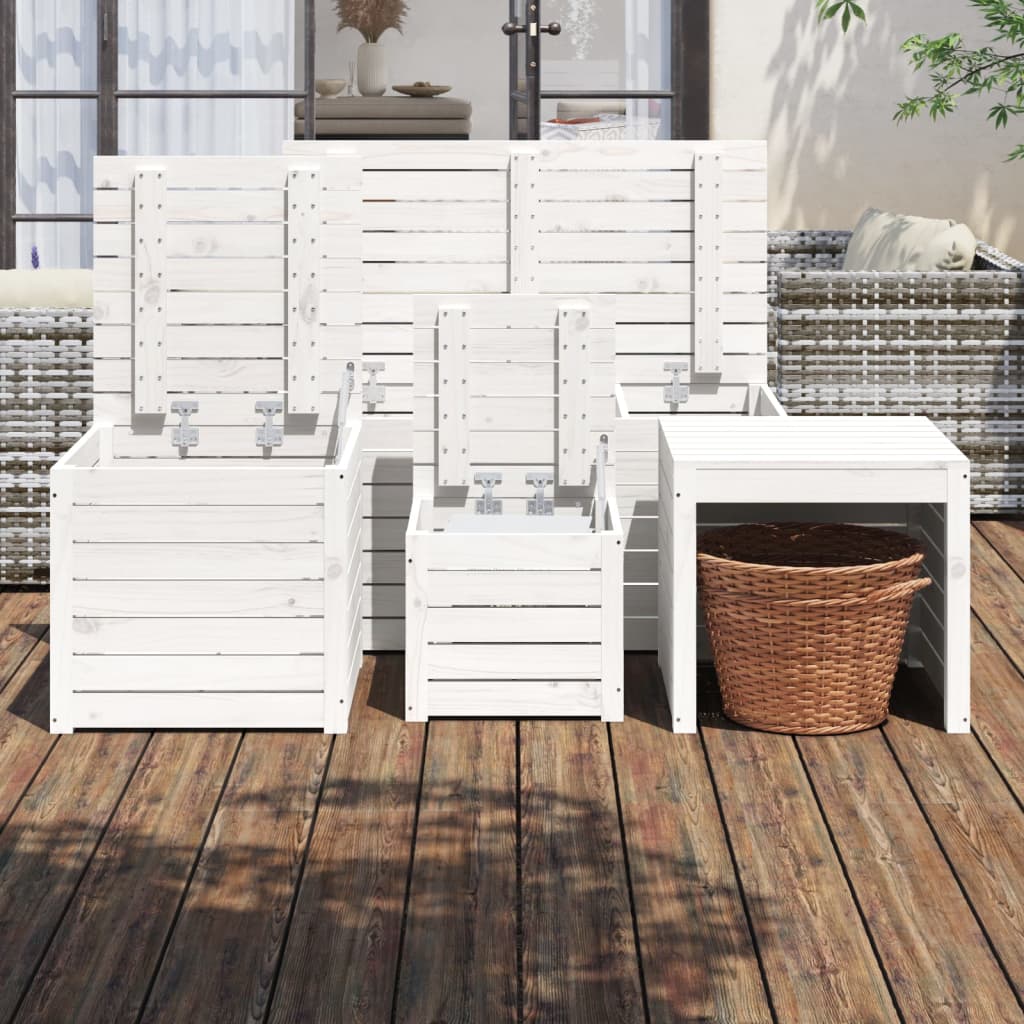 vidaXL Set cutii de grădină, 4 piese, alb, lemn masiv de pin vidaXL Set cutii de grădină, 4 piese, alb, lemn masiv de pin