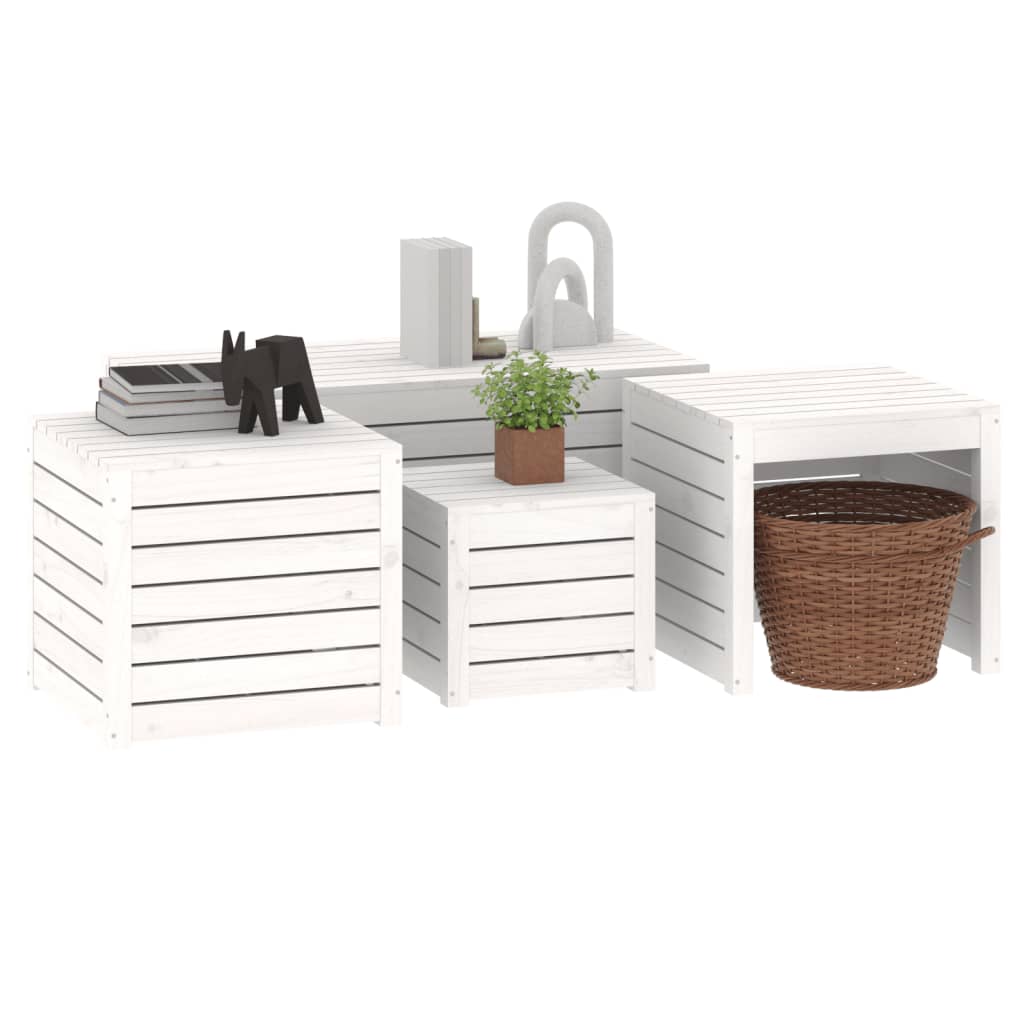 vidaXL Set cutii de grădină, 4 piese, alb, lemn masiv de pin vidaXL Set cutii de grădină, 4 piese, alb, lemn masiv de pin