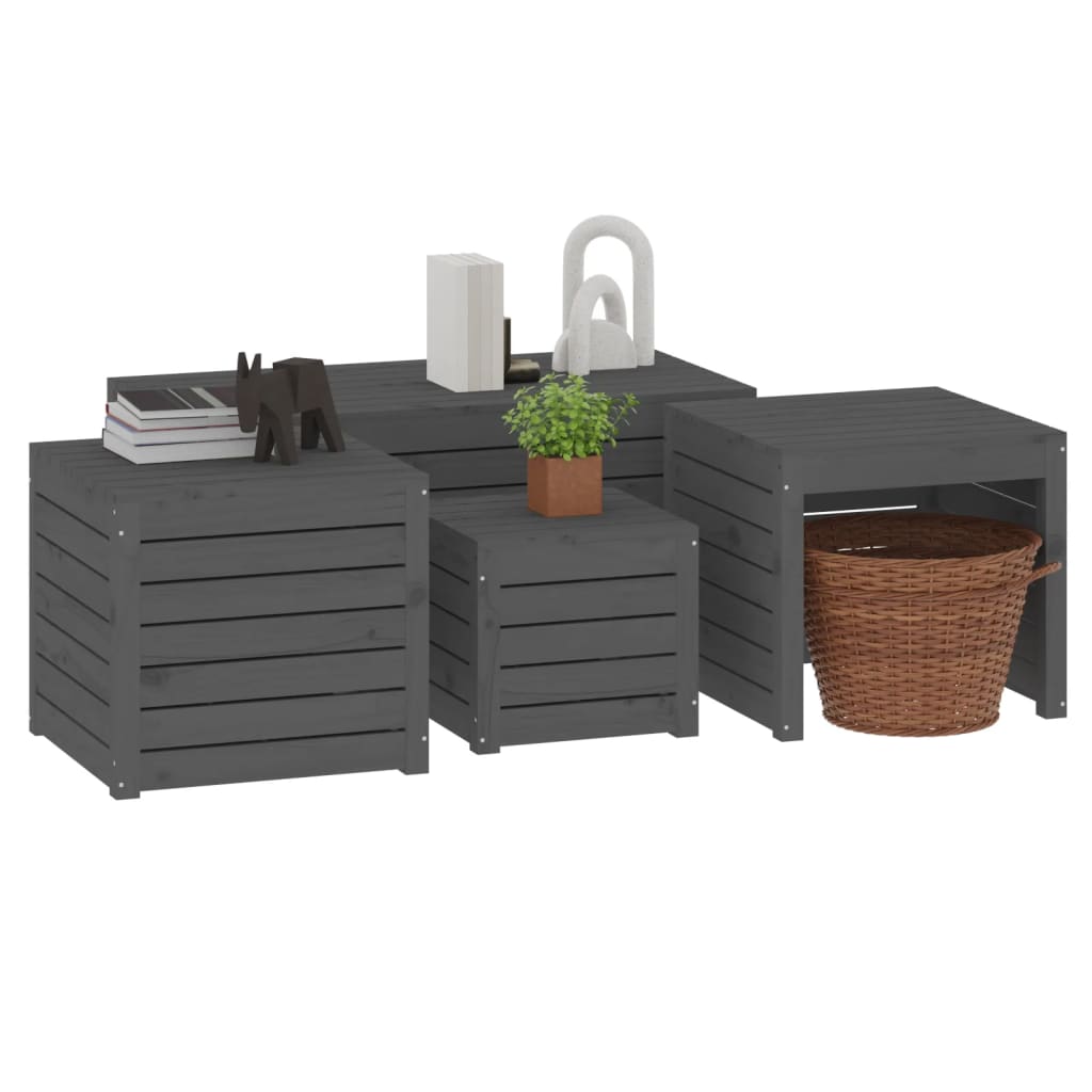 vidaXL Set cutii de grădină, 4 piese, gri, lemn masiv de pin vidaXL Set cutii de grădină, 4 piese, gri, lemn masiv de pin