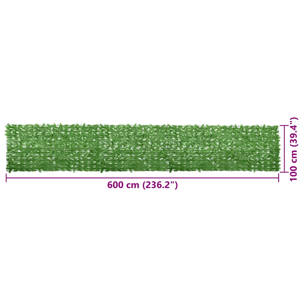 vidaXL Paravan de balcon, frunze verzi, 600x100 cm