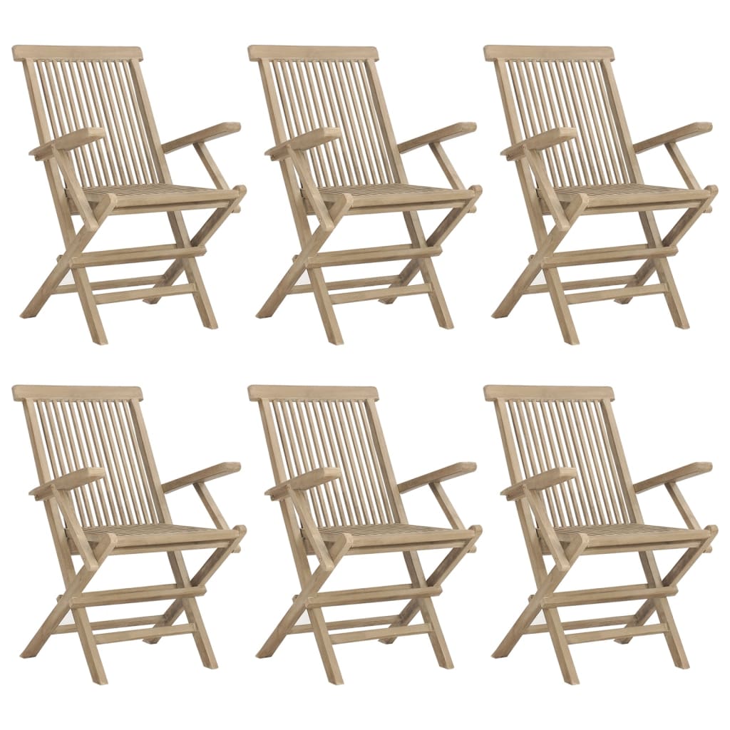 vidaXL Scaune de grădină pliante 6 buc. gri 56x61x89 cm lemn masiv tec vidaXL Scaune de grădină pliante 6 buc. gri 56x61x89 cm lemn masiv tec