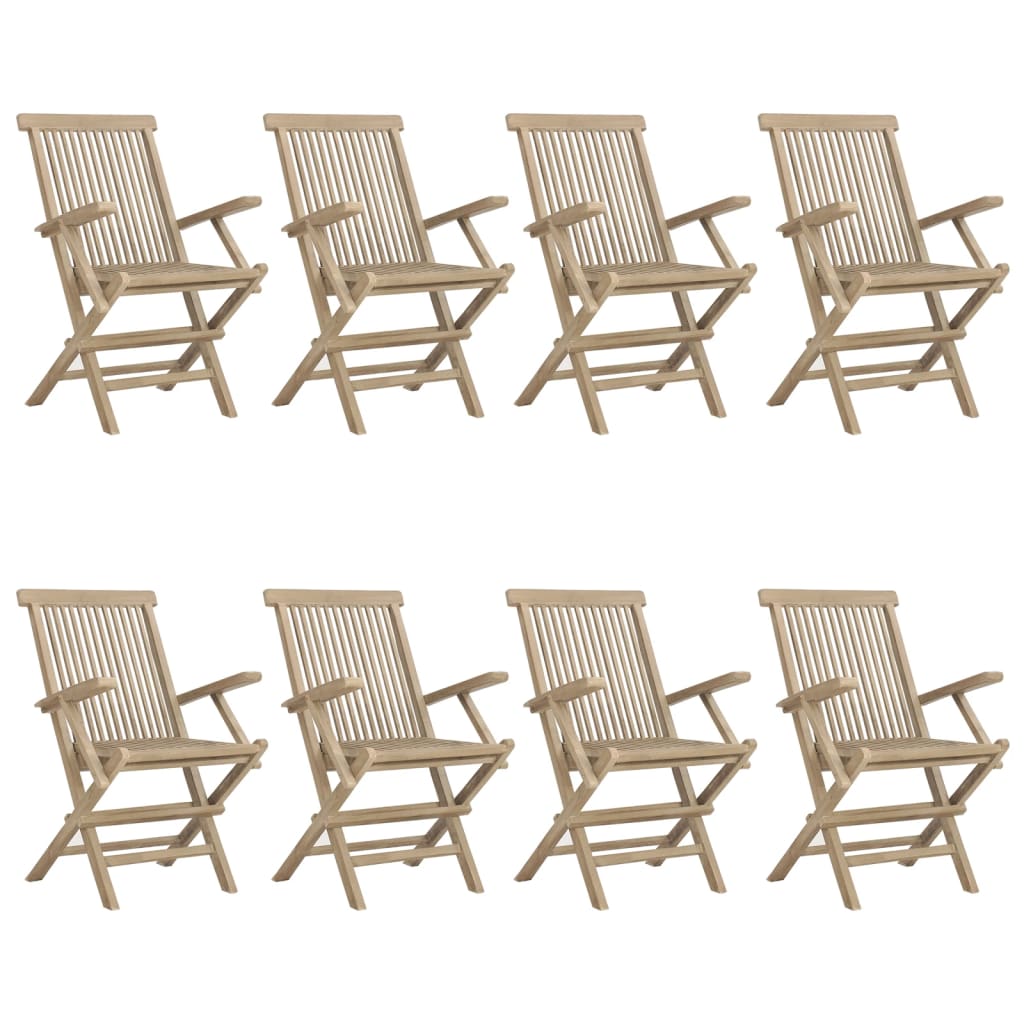 vidaXL Scaune de grădină pliante 8 buc. gri 56x61x89 cm lemn masiv tec