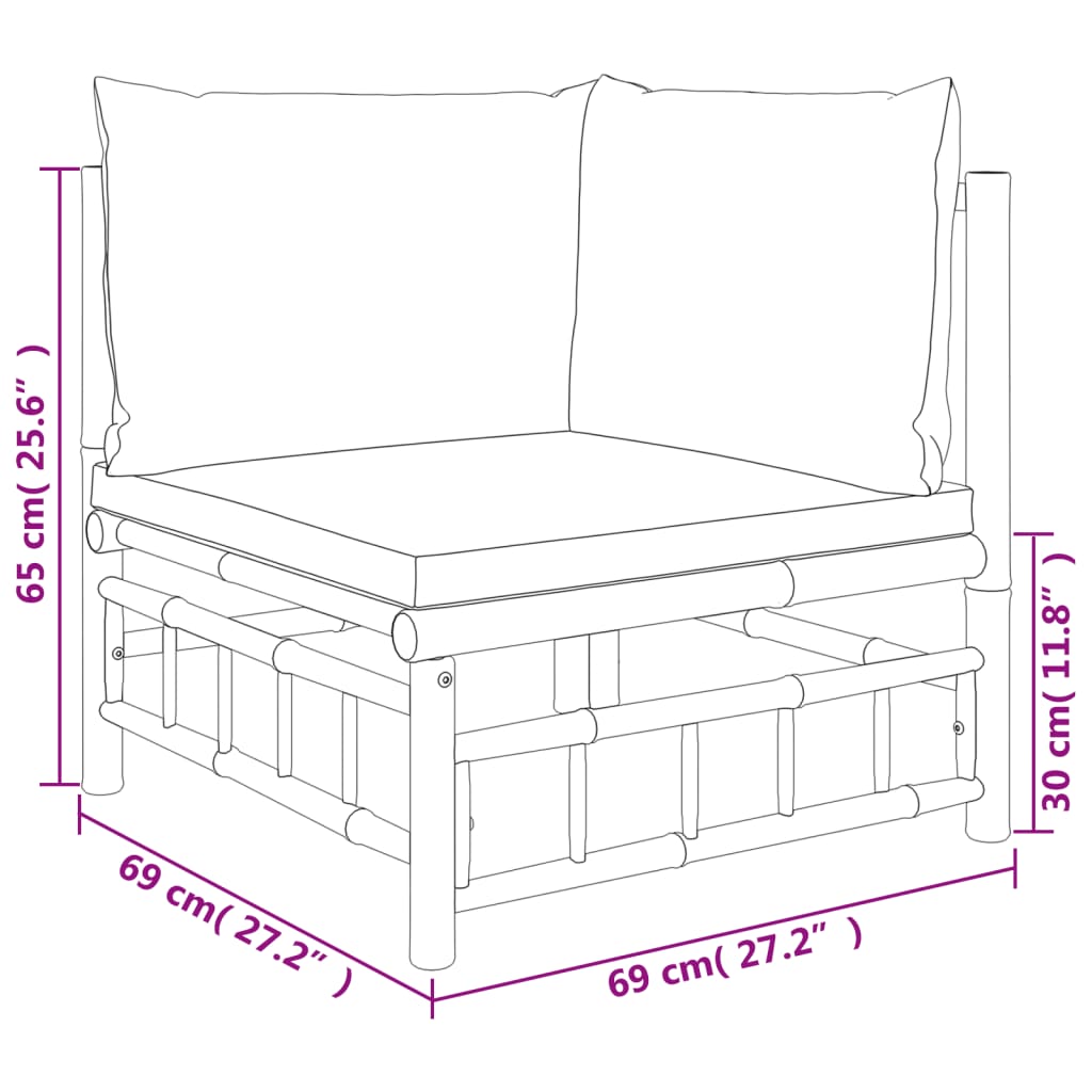 vidaXL Set mobilier de grădină, cu perne alb crem, 3 piese, bambus vidaXL Set mobilier de grădină, cu perne alb crem, 3 piese, bambus