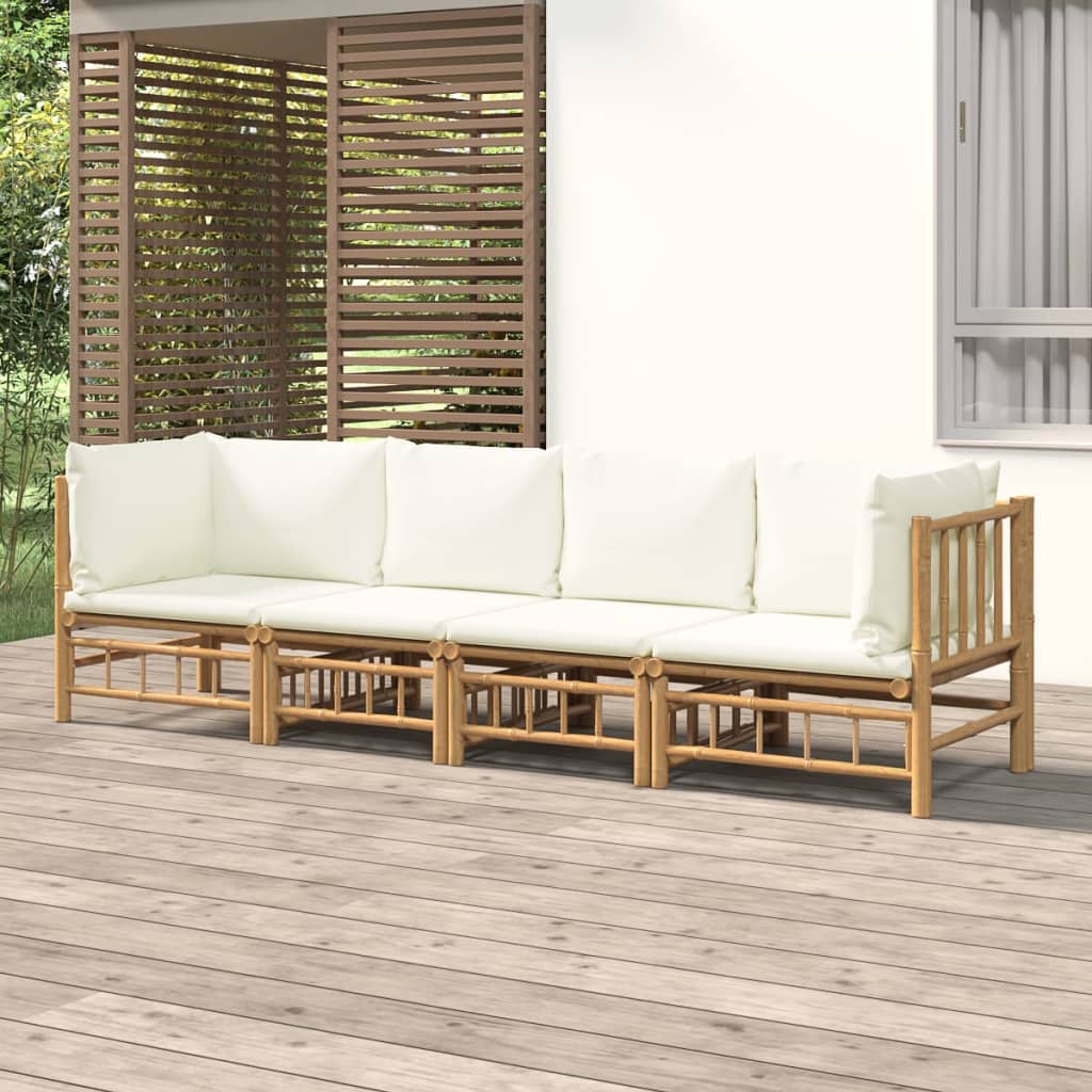vidaXL Set mobilier de grădină, cu perne alb crem, 4 piese, bambus vidaXL Set mobilier de grădină, cu perne alb crem, 4 piese, bambus